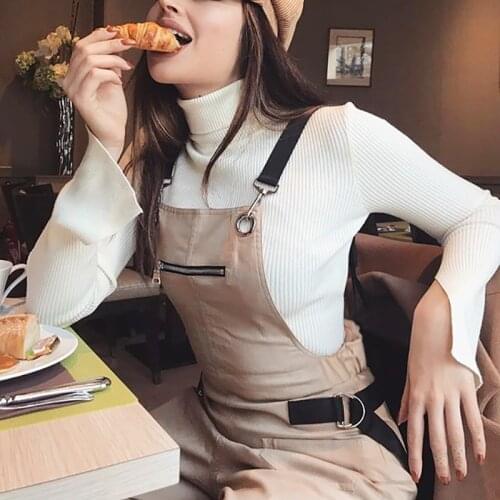 Summer Cotton Women Strap Jumpsuit Khaki Romper Overalls Casual Long Trousers Basic Cargo Pants Ribbon Adjustment Rompers Female