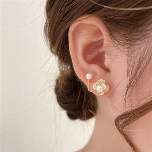 Korea New Design Fashion Jewelry Exquisite Copper Inlaid Zircon Flower Pearl Earrings Elegant Womens Daily Accessories