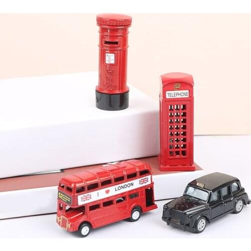 Vintage British Europe Bus Model Miniature Red Green Pencil Sharpener London Metal Retro Home Decoration Antique Children Toy