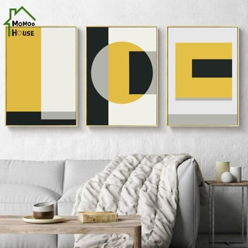 Minimalist Geometric Still Life Canvas Painting Yellow Black Round Triangle Poster and Print Picture for Living Room Home Decor