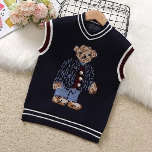 Fashion Autumn Baby Girls Vest for Kids Bear Pattern Girls Sweater Warm Sleeveless Children Clothing for 6 8 10 12 Years 2021