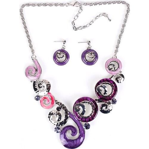 MS17880 Fashion Brand Jewelry Sets Silver Plated Unique Design Purple Necklace High Quality 2014 New Bridal Jewelry Party Gifts