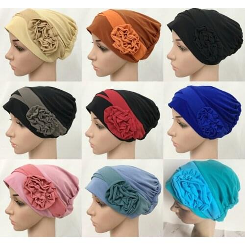 Beautiful Flower Muslim Caps Hijab Islamic Hat Turban Arab Shawls Shayla Chemo Sleepping Cap