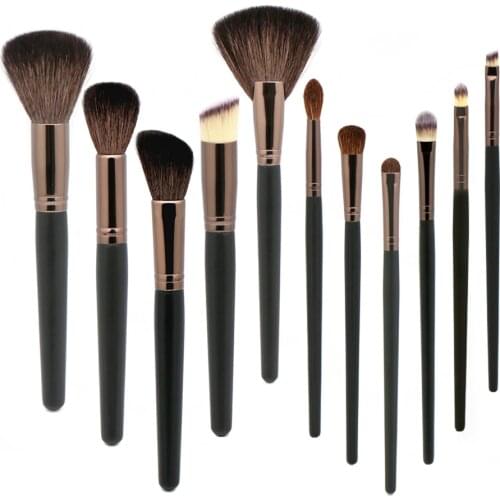 Goat Hair Makeup Brushes 11Pcs Natural hair Make up Brush sets Black Blending Foundation Contour Professional Makeup Brush Set