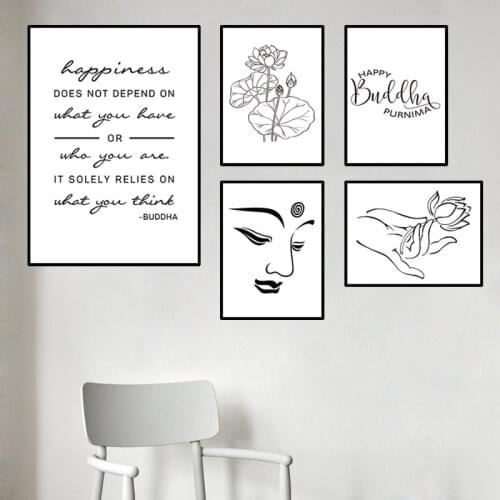 Lotus Buddha Quote Wall Art Poster Canvas Painting Hasu Budha Black And White Lotus Flower Leaf Art Picture Home Wall Room Decor