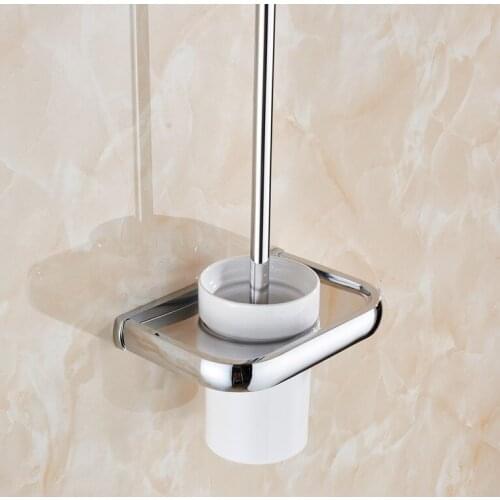 Wall Mounted Polished Chrome Brass Bathroom Toilet Brush Holder Set Bathroom Accessory Single Ceramic Cup mba835