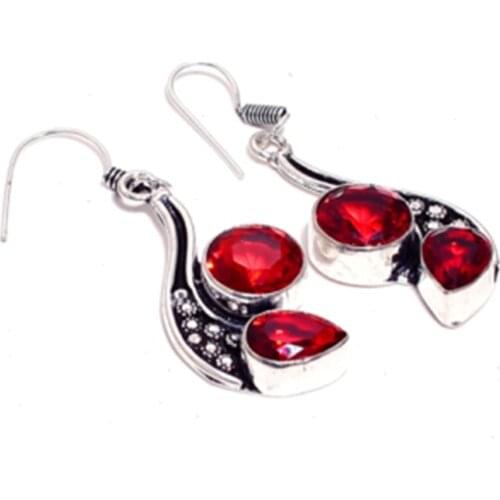 Genuine Garnet , Silver Overlay on Copper Earrings , Hand made Women Jewelry Gift