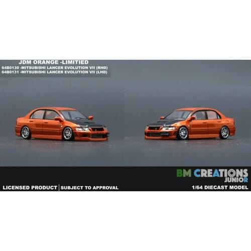 New 1/64 Scale MitsuBbishi Lancer EVO VII Miniature Car by BM Creations JUNIOR Diecast toys 3 inches For Collection Gift