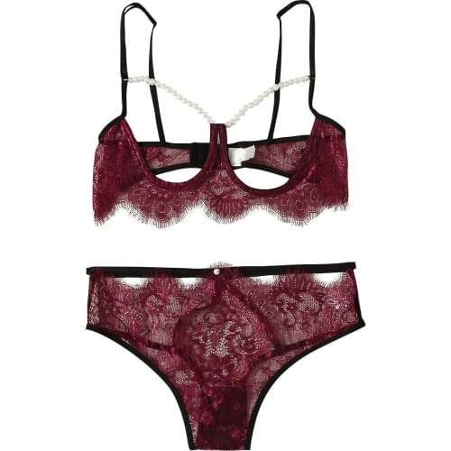 2021 New Sexy Lace Solid color Hollow out With Steel Ring Women lingerie set Perspective breathable Erotic Underwear Bodysuit