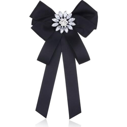 New Cloth Solid Bow Tie Rhinestone Crystal Jewelry Brooch Shirt Bowtie Collar Pin Uniform Necktie Casual Party Accessories Gifts