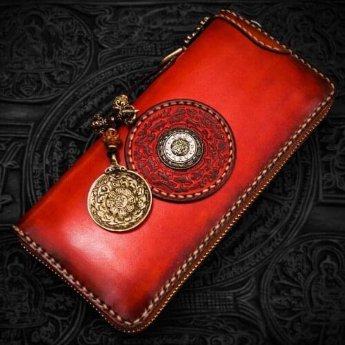 Handmade Original Women Men Cow Leather Wallets Embossing Bag Purses Long Clutch Wallet Card Holder Cell Phone Pocket
