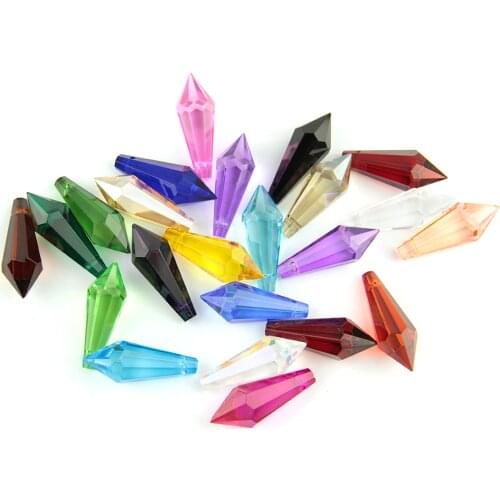 38mm/63mm/76mm Mix Colors K9 Crystal Chandelier Pendants Prisms Multi Cut&Faceted Glass U-Icicle Drops For Cake Top Decoration