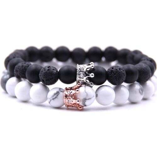 2021 Luxury Bracelet Black White 8MM Natural Lava Stone Tiger Eye Beaded Yoga Bracelet Men and Women Ladies Elastic Rope Jewelry