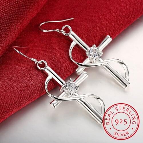 Lekani 925 Silver Cross Earring Aaa Crystal S925 Sterling Silver Boucle D'oreille Drop Earrings For Women Fine Jewelry