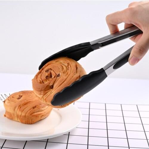 Silicone BBQ Grilling Tong Kitchen Cooking Salad Bread Serving Tong Non-Stick Barbecue Clip Clamp Stainless Steel Tools Gadgets