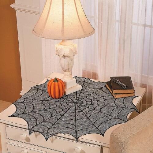Halloween Spider Web Table Runner Black Lace Tablecloth Halloween Table Decor Festival Event Party Supplies