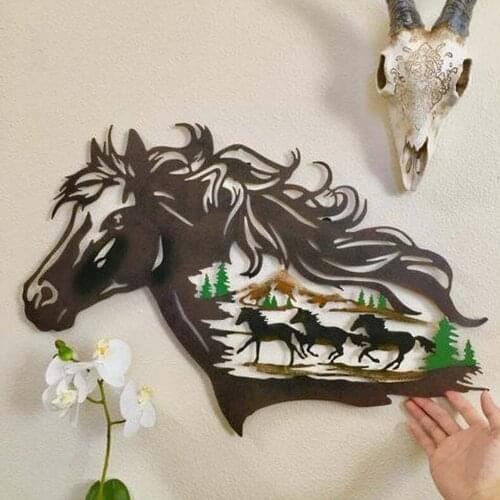 1Pcs Horse Shadow Statue Sculpture Home Decoration Pendant Garden Fence Art Deco Metal Wall Hanging Living Room Wall Decoration