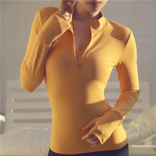 Sexy Women Yoga Top Sport Zipper Long Sleeve Yoga Shirt With Thumb Holes Solid Quick Dry Breathable Gym Fitness Shirt