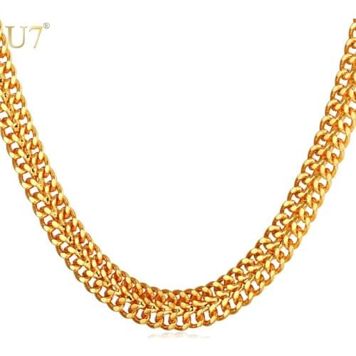 U7 Fashion Hiphop Jewelry Gold Color Chain For Men Collier Party Gift Trendy 6 MM Wide Mesh Link Chain Necklace Wholesale N429