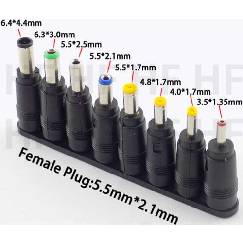 8pcs/set Universal Laptop DC 5.5X 2.1mm Female Jack Plug Power Adapter Connectors Charger Conversion Plug Adaptor