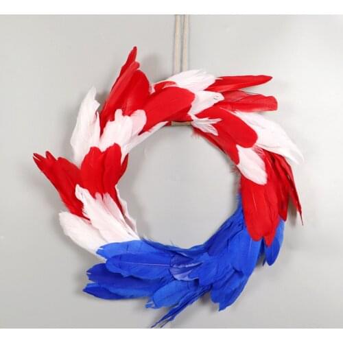 American Flag Wreath Patriotic Feather Garland Independence Day Memorial Day Home Front Door Hanging Ornaments
