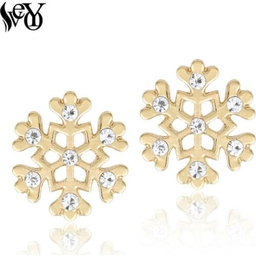 VEYO Cute Christmas Snowflake Round Rhinestone Stud Earrings Gifts Free shipping Top Quality