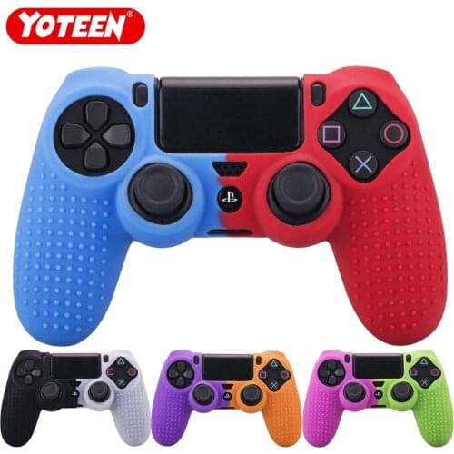 YOTEEN For Dualshock 4 Case Studded Dots Silicone Rubber Gel Skin for Sony PS4 Slim/Pro Controller Cover Case Red Blue