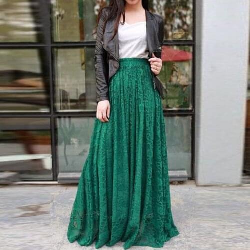 Spring Autumn Dark Green Lace Skirt Custom Made A Line Floor Length Long Maxi Skirt Exquisite Women Skirts