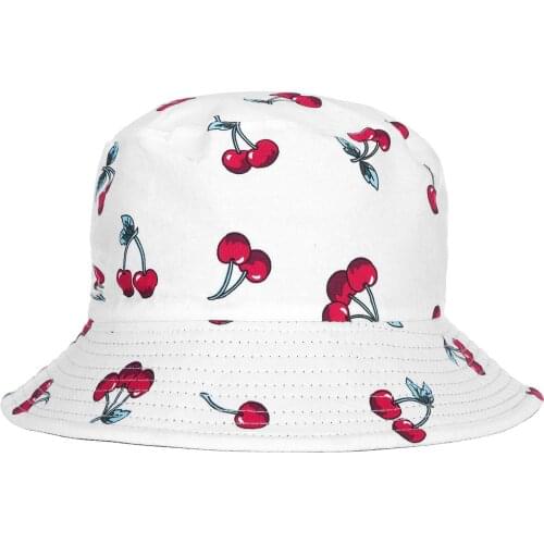 Women Fisherman Sun Hat For Summer Sun Protection Shading Hat Double-sided Cherry Printing Personality Hat