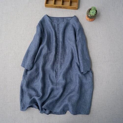 Spring Autumn Women Brief Ultra Loose Plus Size Japan Style Comfortable Soft Water Washed Linen White Dresses