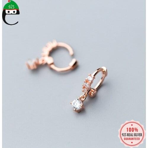 ElfoPlataSi Womens Fashion 100% 925 Solid Sterling Silver Hoop CZ Charm Stud Earrings For Women Sterling-silver-jewelry ED49