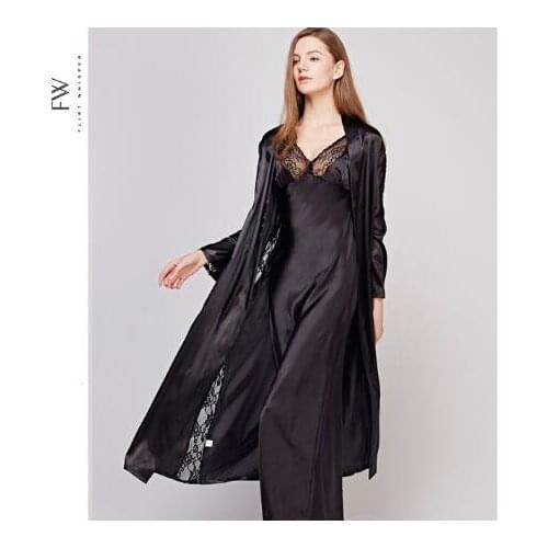 Autumn New Hollow Out Long Section Women Robe Set Lace Sexy Spaghetti Strap Cardigan Twinset Bathrobe