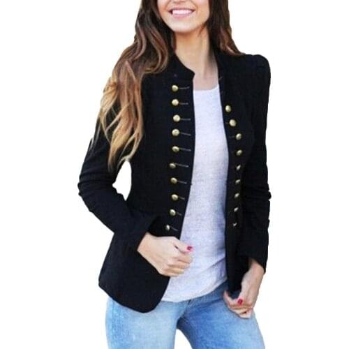 Office Lady Autumn Solid Color Double-breasted Stand Collar Slim Blazer Coat
