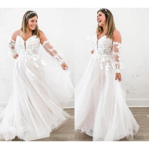 Off Shoulder Wedding Dress 2020 White A-Line Long Sleeve Sweetheart Simple ace Appliques Bridal Gowns Custom Made Charming