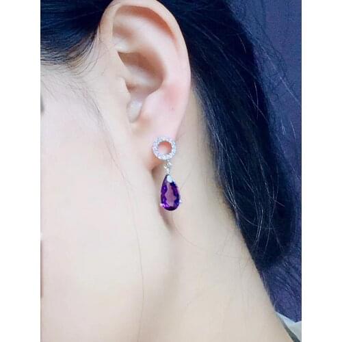 100% Natural and Real Amethyst Earrings 925 Sterling Silver High Jewelry Natural And Real Amethyst Earrings