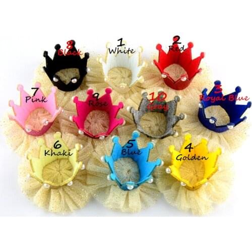 15pcs/lot 10 Color U Pick 3.3" Gold Glitter Felt Crown with Tulle And Pearls DIY 1st Birthday Photo Prop Unfinished Supply GC03