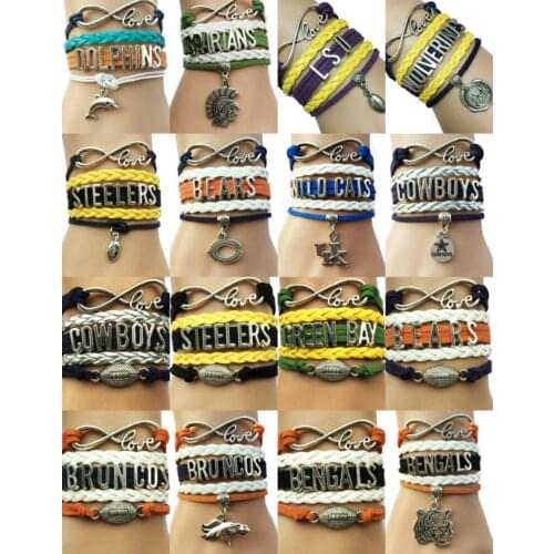 16 Styles Football Bracelets Handmade Leather Wrap Friendship Charm Fans Club Gift