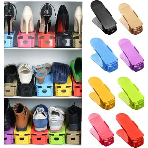 2pcs/lot Plastic Shoes Cabinet Storage Shelf Shoes Rack Double Layer Holder Shoes Organizer Space Saving Shoe Stand Adjustable