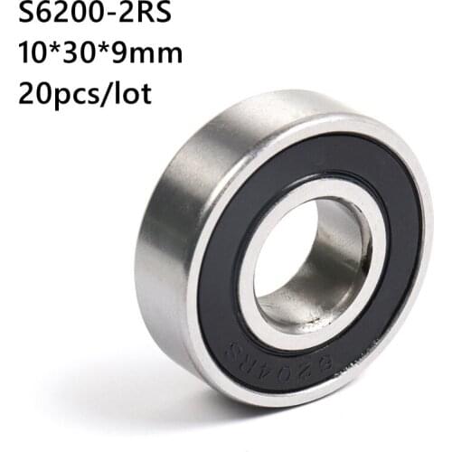 20pcs/lot S6200-2RS S6200RS stainless steel 440C deep groove ball bearing 10*30*9 mm rubber sealed