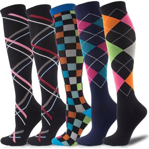 2020 New Woman/Men Compression Stockings Geometric Square Shaped Elastic Compression Under the Knee Socks Outdoor Sports Sock