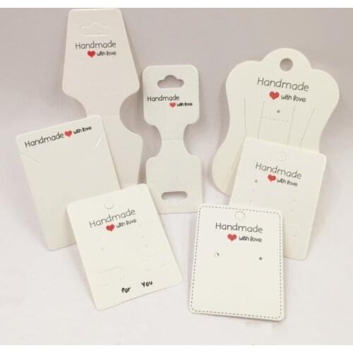 Handmade with love 50Pcs DIY Paper earring Tags kraft Display Hanging Cards Package for Ear Studs Earrings Jewelry Package