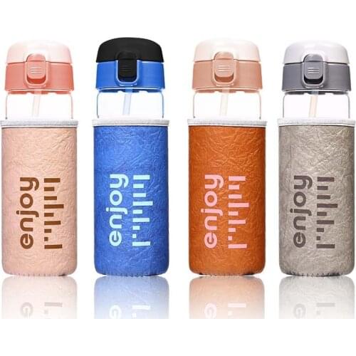 500ml Children Baby Press Glass Cup with Straw Leak-proof Glass Cup Flip Student Resistance to Falling School Cup