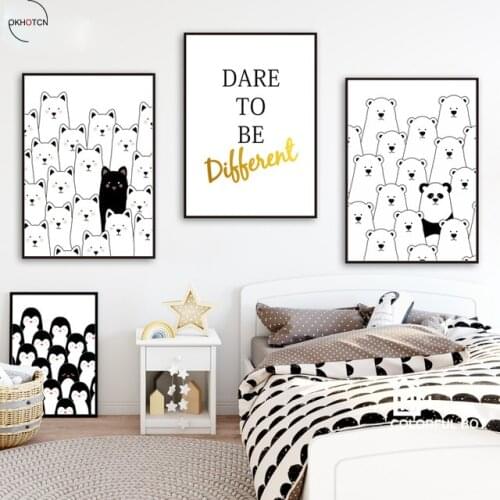 Abstrat Bear Penguin Image Nordic Style Cute Cartoon Painting Minimalist Printed Poster Nursery Room Decor No Framed