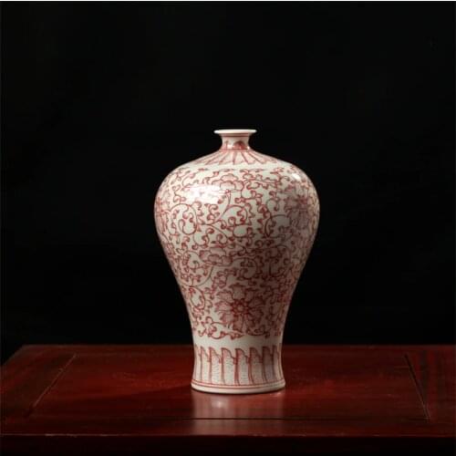 Antique Jingdezhen Underglaze Red Handpainted Meiping Household Adornment Handicraft Furnishing Articles