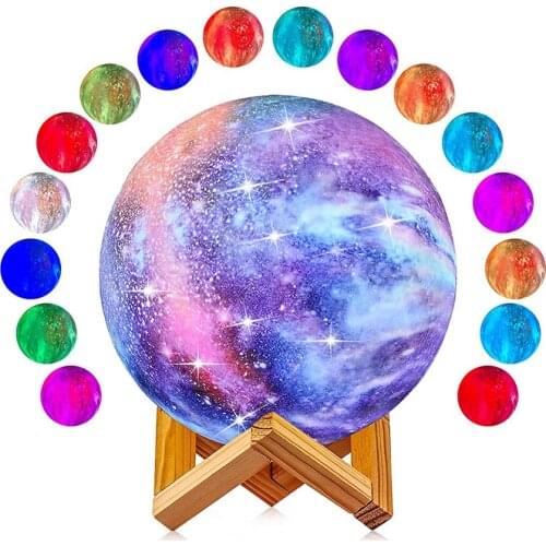 Free Shipping 16 Colors Moon Ball Lamp 3D Printing Rechargeable USB Night Light With Remote Touch Control Bedroom