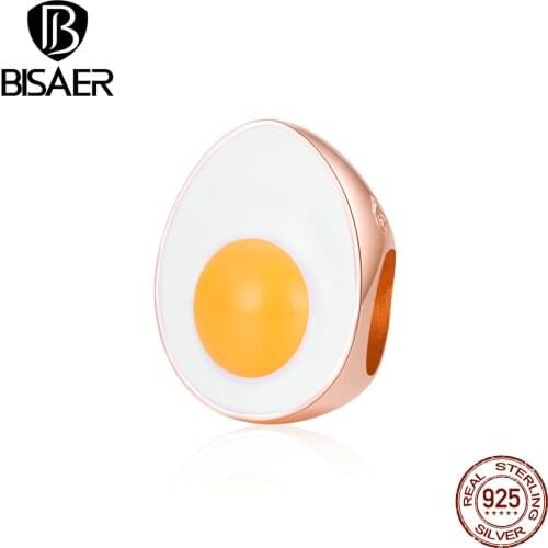BISAER Fun Egg Metal Beads 925 Sterling Silver Enamel Fashion Charms For Women European Charm Bracelet Bangle Jewelry EFC471