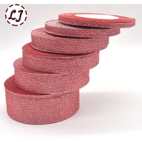 Brand high quality 6mm/10mm/15mm/20mm/25mm/40mm red Glitter ribbon for wedding craft bow gift decoration Wrapping Riband DIY