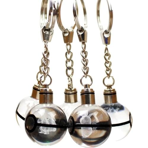 Colorful 3D Laser Engraving Crystal Character Ball LED Keychain For Kids Christmas Birthday Gifts
