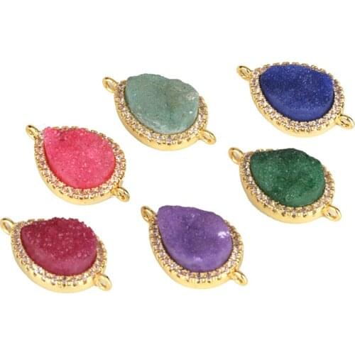 Dankaishi Waterdrop Shape Natural Stone Pendant Connectors for Jewelry Making DIY Accessories Paved with Full Rhinestone Shining