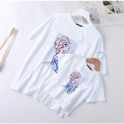 Disney Princess Elsa Printed Kids Girls T Shirts Harajuku Streetwear Mommy And Me Family Matching Clothes Tee Tops